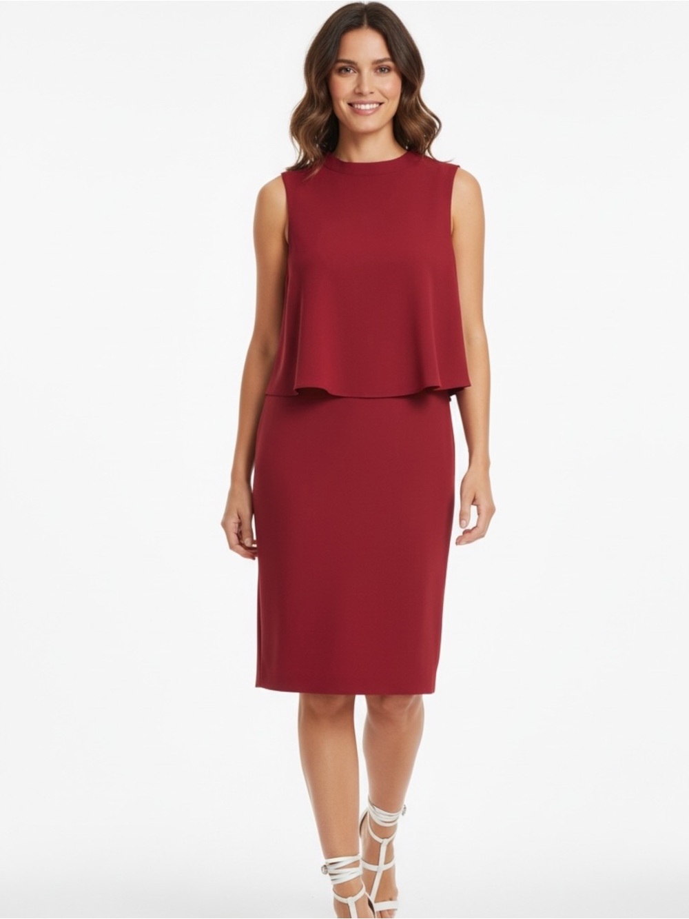 NY & Company Red Sleeveless Layered Sheath Dress Size 10